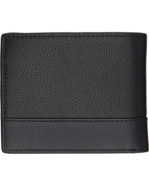 HUGO Black Stacked-Logo Trifold Leather Wallet for men