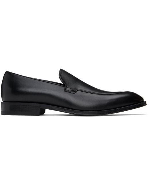 Boss Black Leather Apron Toe Loafers for men