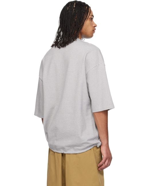 メンズ Comme des Garçons ホワイト＆グレー ボーダー Tシャツ Gray