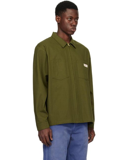 Marni Green Zip-Up Long Sleeve Shirt for men