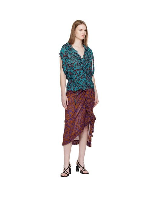Dries Van Noten Blue Burgundy Pattern Top
