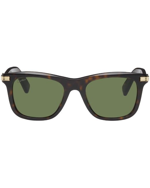 Cartier Green Tortoiseshell Rectangular Sunglasses for men