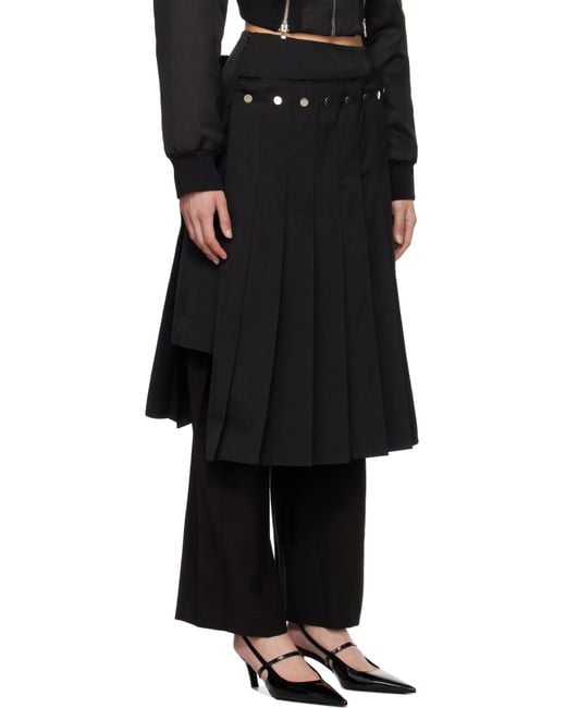 ROKH Black Double Layered Pleated Midi Skirt
