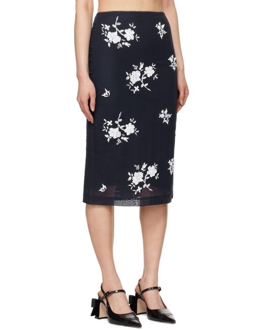 ShuShu/Tong Black Embroidered Midi Skirt