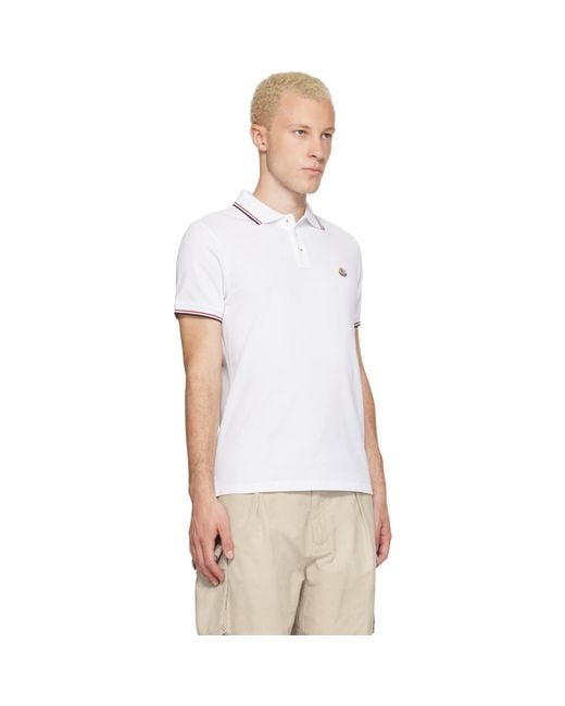 Moncler White Tricolor-Trimmed Cotton Piquet Polo for men