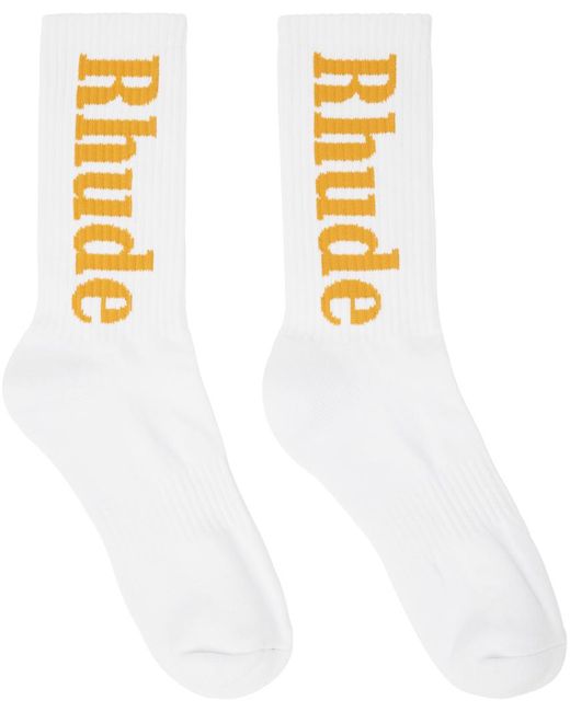 Chaussettes jaune et blanc à logo Rhude pour homme en coloris White