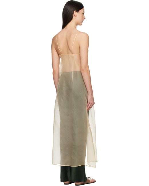 SILK LAUNDRY ベージュ オーガンザ Aライン ミディアムワンピース Black