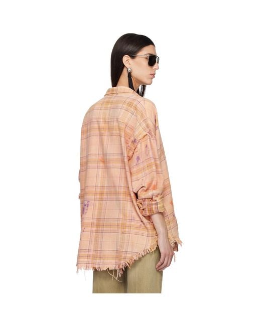 R13 Orange Shredded Seam Drop Neck Shirt