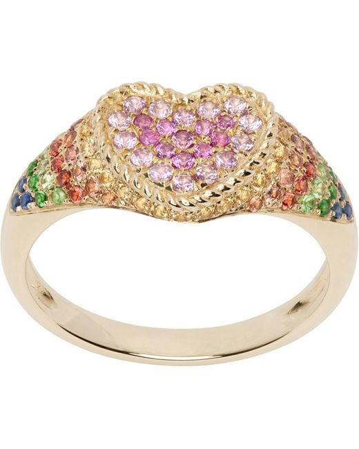 Yvonne Léon Pink Baby Chevaliere Coeur Rainbow Ring