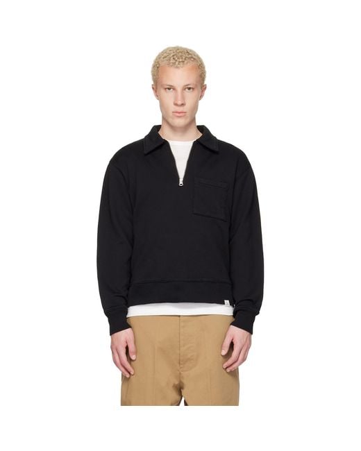 Merz B. Schwanen Black Authentic Fleece Polo Collared Half-Zip Cotton Sweatshirt for men