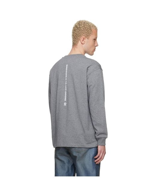 Aape By A Bathing Ape Gray 'Aapenow' Clover Moonface Long Sleeve T-Shirt for men