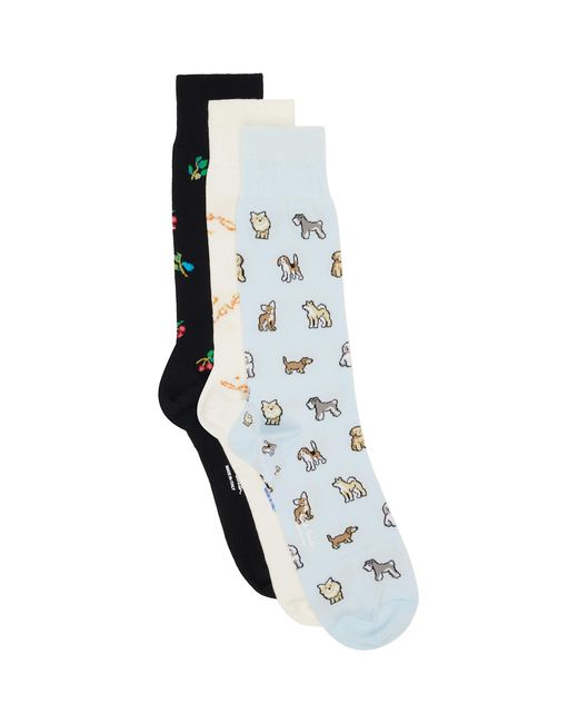 Paul Smith Blue Three-Pack Printed-Graphic Socks for men