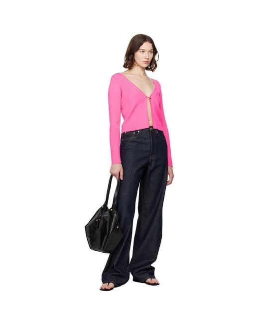 Versace Pink Safety Pin Ribbed Knit Fitted Cardigan