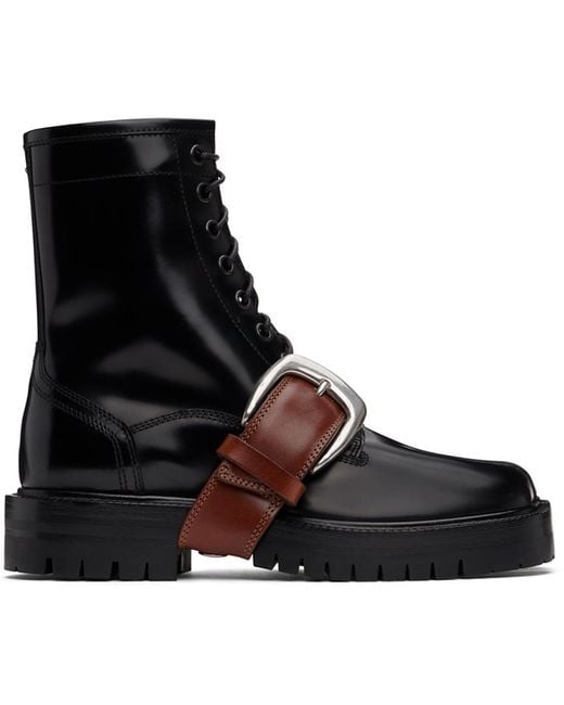 Maison Margiela Cleft Toe Polished Calfskin Combat Boots in Black Lyst