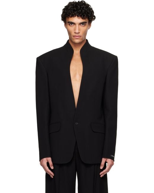 Mugler Black Collarless Tailored Blazer for men