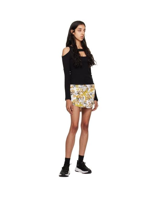 Versace Jeans Couture Black White Printed Denim Miniskirt