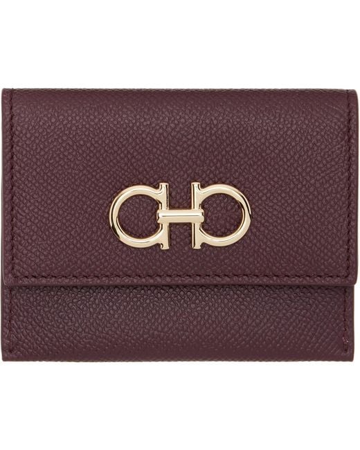 Ferragamo Purple Burgundy Gancini Credit Card Holder