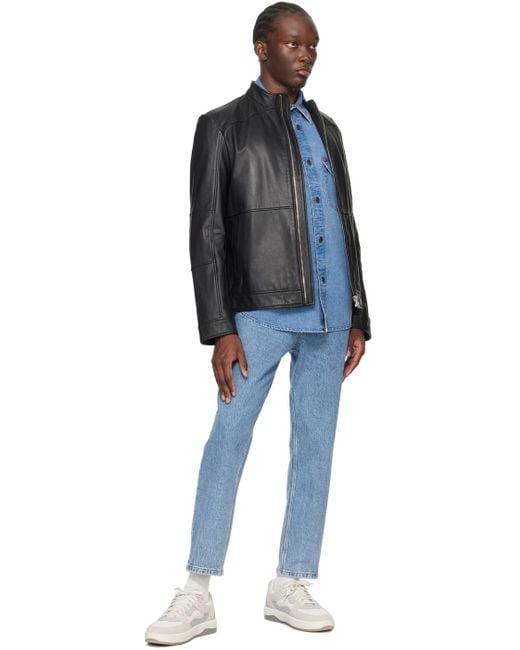 HUGO Black Paneled Leather Jacket for men