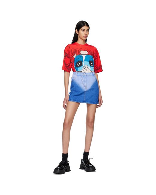 Pushbutton Blue Brief-Washed Denim Miniskirt