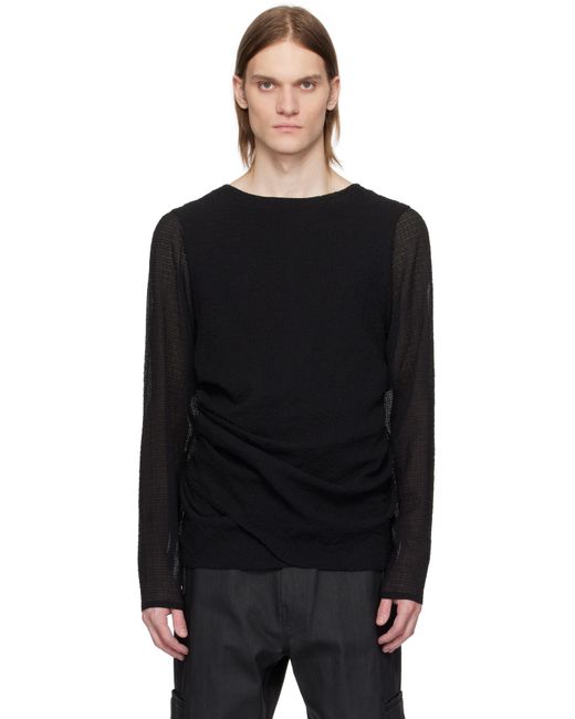 Omar Afridi Black Draped Long Sleeve T-Shirt for men