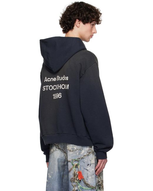 Acne Studios Printed-Logo Hoodie in Blue for Men | Lyst