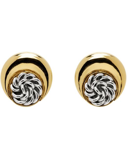 MARINE SERRE Black Gold & Silver Regenerated Buttons Moon Earrings