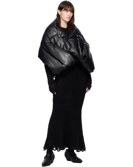 Junya Watanabe Black Overlay Faux-leather Puffer Jacket