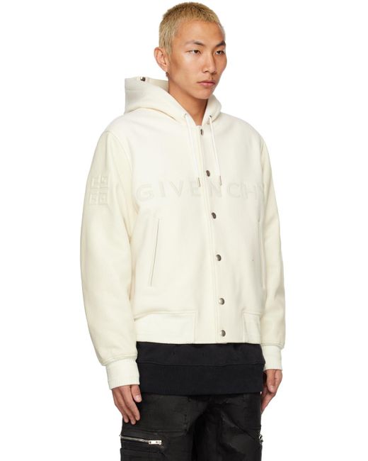 Givenchy White Hooded Varsity Bomber Jacket for men