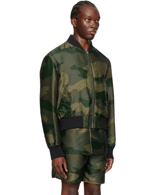 Balmain Green Camouflage Bomber Jacket for men