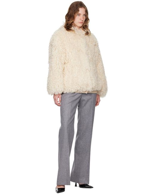 MSGM Natural Off- Hooded Faux-fur Jacket