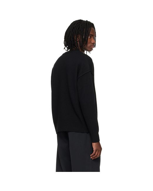 AMI Black Wool Contrasted Ami De Coeur Crewneck Sweater for men