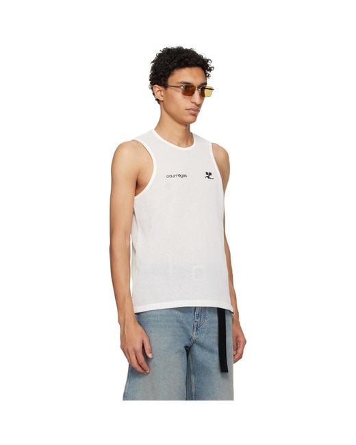 Courreges White Printed Mesh Tank Top for men