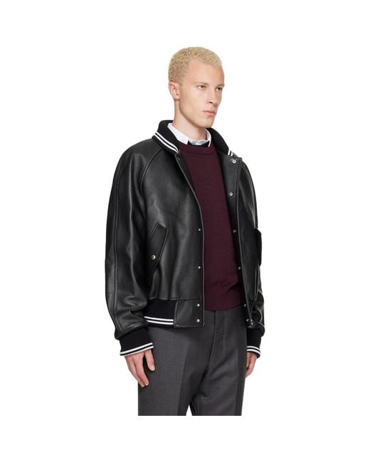Thom Browne Black Thom E Raglan Sleeve Oversized Leather Blouson Jacket for men