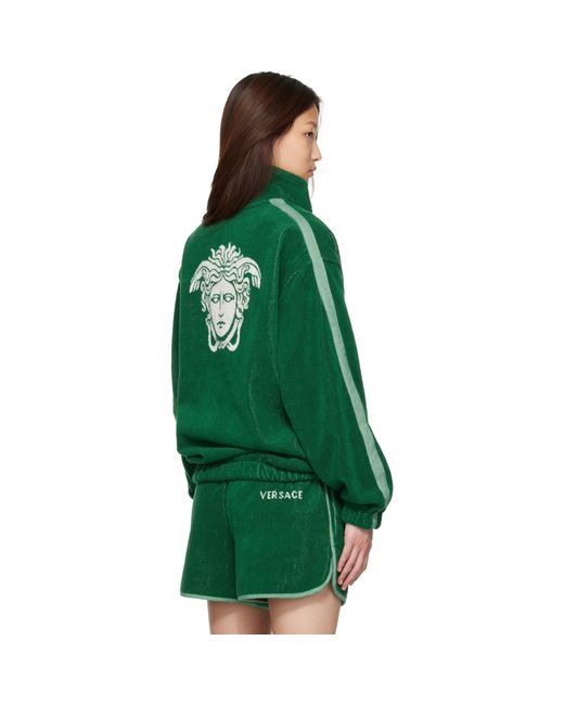 Versace Green Cotton-Terry Jacquard Zip Jacket