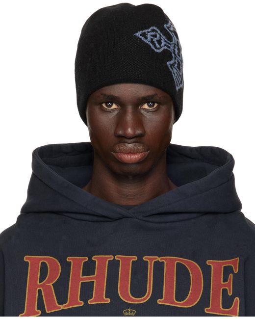 Rhude Black Cross Beanie for men