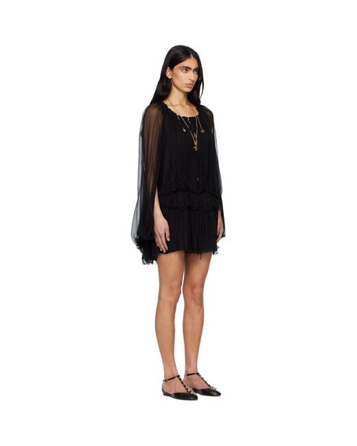 Chloé Black Silk Mousseline Cape Minidress