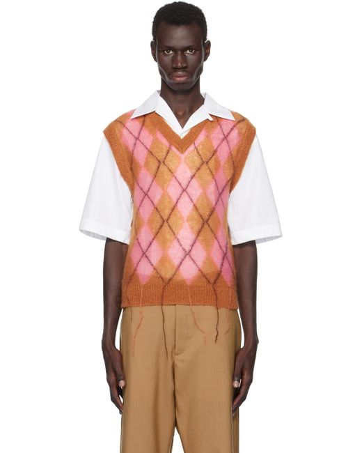 Marni Orange Mohair-blend Argyle V-Neck Knit Vest for men