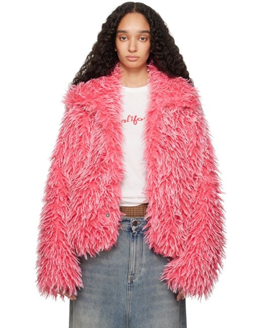 ERL Red Varsity Faux-fur Jacket