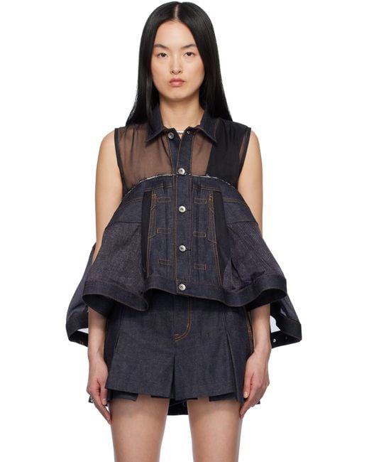 Sacai Black Mix Denim Blouse