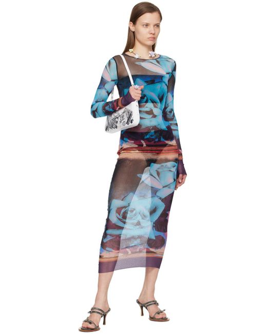 Robe longue mauve et bleu à motif graphique Jean Paul Gaultier en coloris Blue