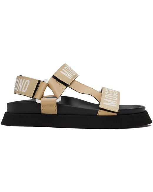 Moschino Beige & Black Logo Tape Platform Sandals