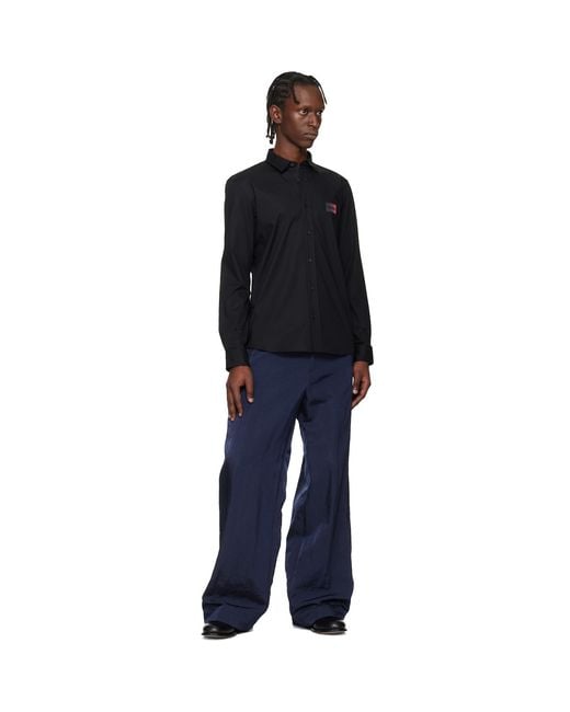 HUGO Blue Relaxed-Fit Stretch-Cotton Canvas Shirt for men