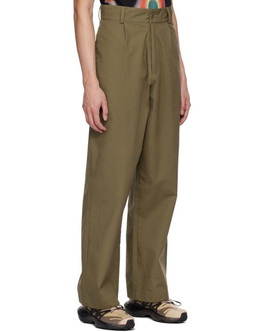 Spencer Badu Green Khaki Pleated Trousers for men