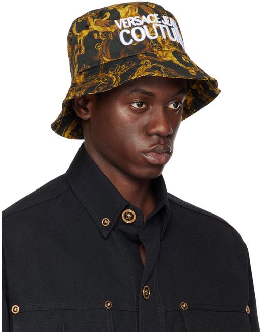 Versace Black Watercolor Couture Bucket Hat for men