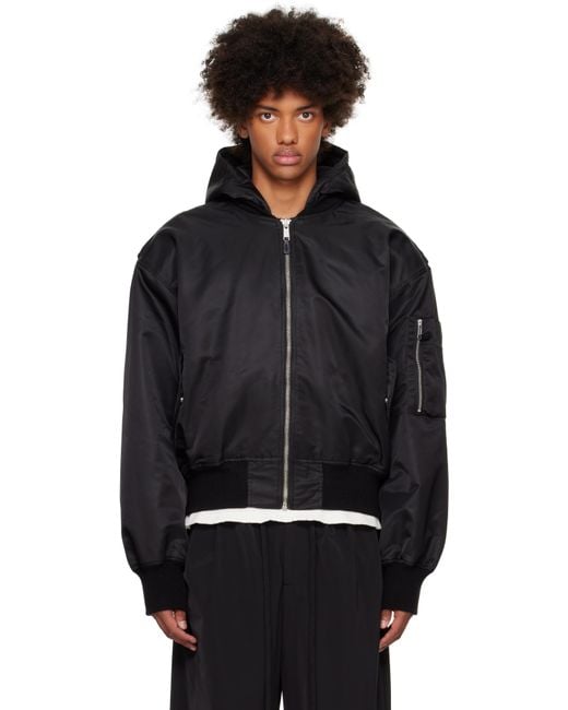 Entire studios Black Hooded Broad Bomber Jacket for men