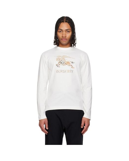 Burberry White Crewneck T-Shirt With Ekd And Logo Lettering Embroidery On The Front for men