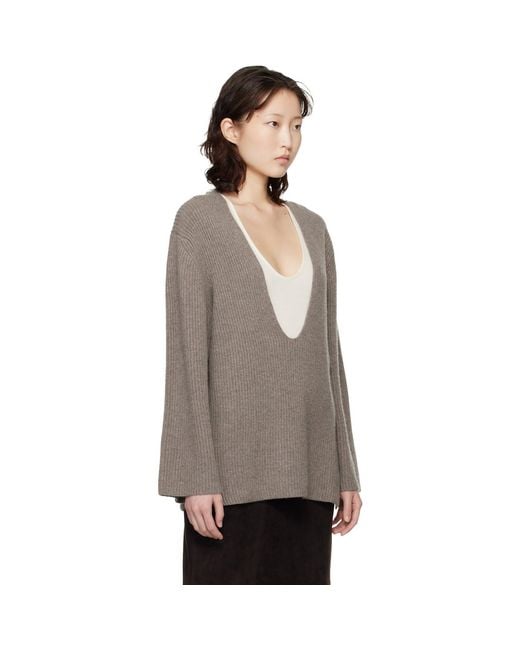 Loulou de Saison Brown Gabe U Neck Ribbed Cashmere Sweater
