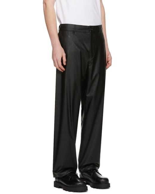 N. Hoolywood Black Wide Faux-leather Trousers for men