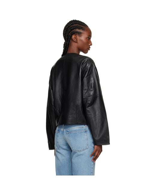 St. Agni Black Utility Cocoon Leather Jacket