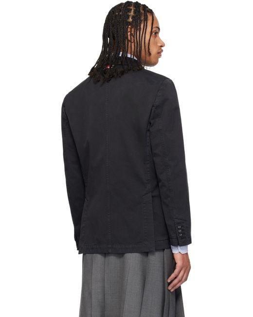 Thom Browne Black Cotton Twill Cutaway Blazer for men